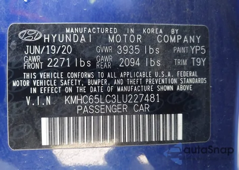 2020 Hyundai Ioniq Hybrid Blue из США, поврежденный, VIN KMHC65LC3LU227481